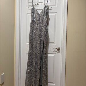 Mac Dugall  Silver Sequined Floor Length Gown